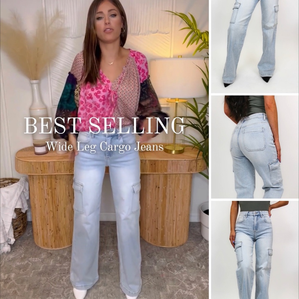 Wide Leg Cargo Pocket Jeans